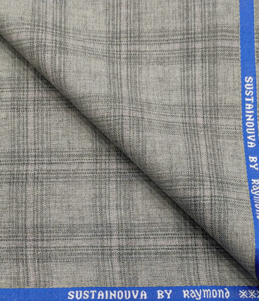 Raymond Men's Wool Checks Sustainouva  Unstitched Suiting Fabric (Light Grey)