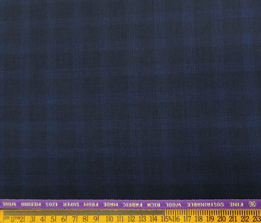 Raymond Men's Wool Checks Super 120's  Unstitched Suiting Fabric (Dark Navy Blue)