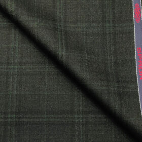 Spada Men's Wool Checks Super 100's  Unstitched Suiting Fabric (Dark Grey & Green)