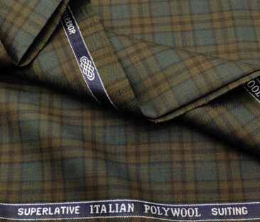 Spada Men's Wool Checks Super 110's Unstitched Suiting Fabric (Brown & Sea Green)