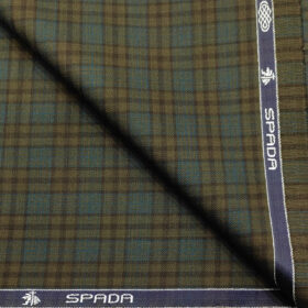 Spada Men's Wool Checks Super 110's Unstitched Suiting Fabric (Brown & Sea Green)