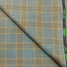 Spada Men's Wool Checks Super 110's  Unstitched Suiting Fabric (Light Teal Blue)
