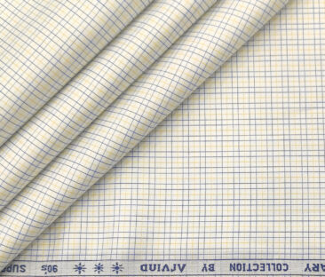 Arvind Men's Supima Cotton Checks 2 Meter Unstitched Shirting Fabric (Milky White)
