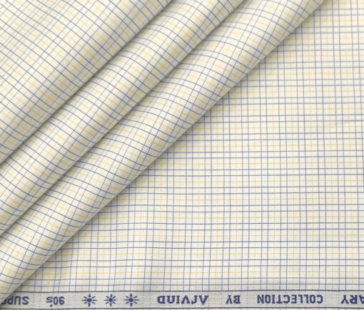 Arvind Men's Supima Cotton Checks 2 Meter Unstitched Shirting Fabric (Milky White)