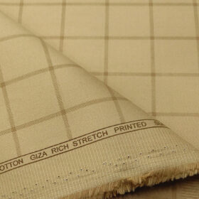 Almonti Men's Cotton Checks 1.50 Meter Unstitched Trouser Fabric (Beige)