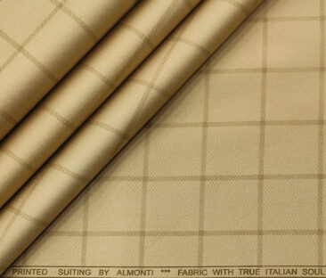 Almonti Men's Cotton Checks 1.50 Meter Unstitched Trouser Fabric (Beige)