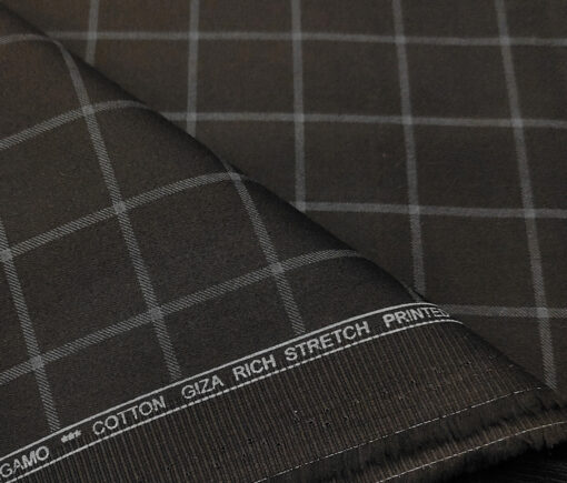 Almonti Men's Cotton Checks 1.50 Meter Unstitched Trouser Fabric (Dark Brown)