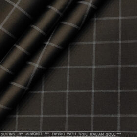 Almonti Men's Cotton Checks 1.50 Meter Unstitched Trouser Fabric (Dark Brown)