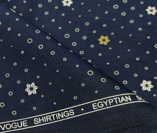 A-Vogue Men's Cotton Printed 2.25 Meter Unstitched Shirting Fabric (Dark Blue)