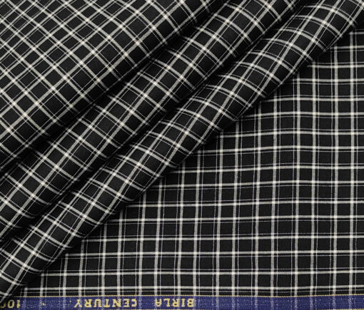 Birla Century Men's Cotton Checks 2 Meter Unstitched Shirting Fabric (Black & White)