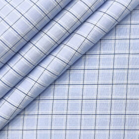 Birla Century Men's Cotton Checks 2 Meter Unstitched Shirting Fabric (Sky Blue)
