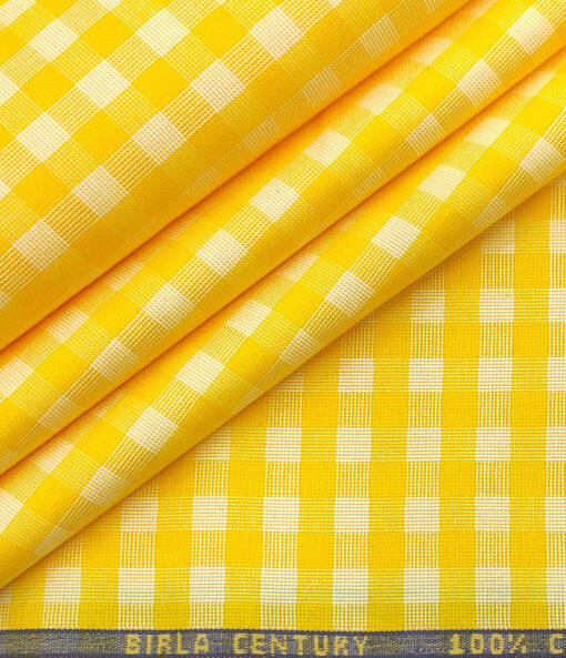 Birla Century Men's Cotton Checks 2 Meter Unstitched Shirting Fabric (Yellow)