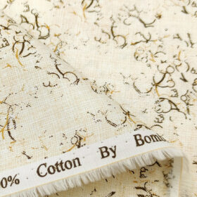 Bombay Rayon Men's Cotton Printed 2.25 Meter Unstitched Shirting Fabric (Cream & Beige)