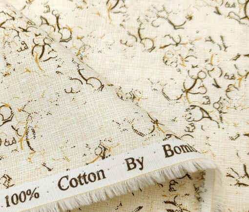 Bombay Rayon Men's Cotton Printed 2.25 Meter Unstitched Shirting Fabric (Cream & Beige)
