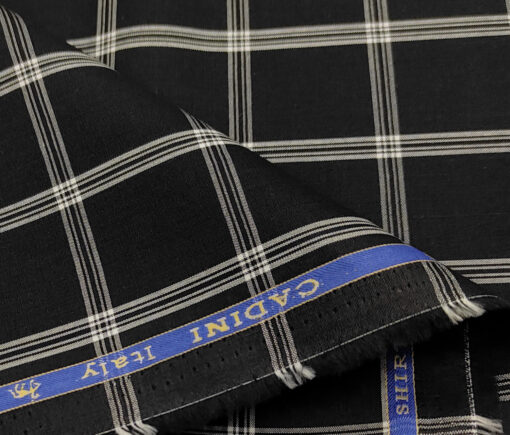 Cadini Men's Cotton Checks 2 Meter Unstitched Shirting Fabric (Black)