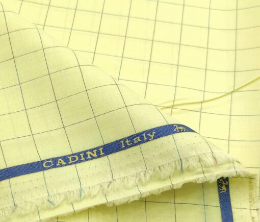 Cadini Men's Cotton Checks 2 Meter Unstitched Shirting Fabric (Banana Yellow)