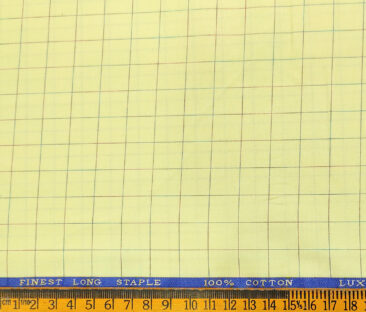 Cadini Men's Cotton Checks 2 Meter Unstitched Shirting Fabric (Banana Yellow)