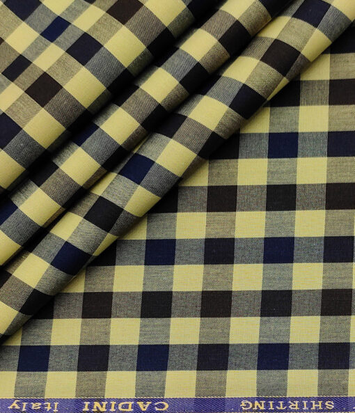 Cadini Men's Cotton Checks 1.60 Meter Unstitched Shirting Fabric (Daffodil Yellow)