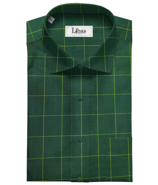 Cadini Men's Cotton Checks 2 Meter Unstitched Shirting Fabric (Dark Pine Green)