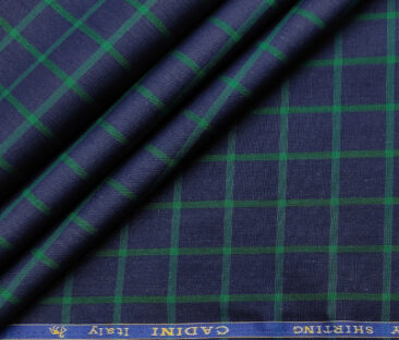 Cadini Men's Cotton Checks 2 Meter Unstitched Shirting Fabric (Dark Royal Blue)