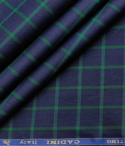 Cadini Men's Cotton Checks 2 Meter Unstitched Shirting Fabric (Dark Royal Blue)