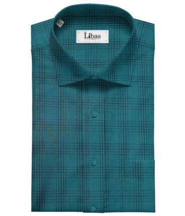Cadini Men's Cotton Checks 2 Meter Unstitched Shirting Fabric (Dark Sea Green)