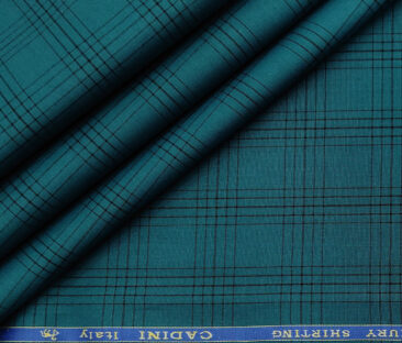 Cadini Men's Cotton Checks 2 Meter Unstitched Shirting Fabric (Dark Sea Green)