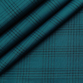 Cadini Men's Cotton Checks 2 Meter Unstitched Shirting Fabric (Dark Sea Green)