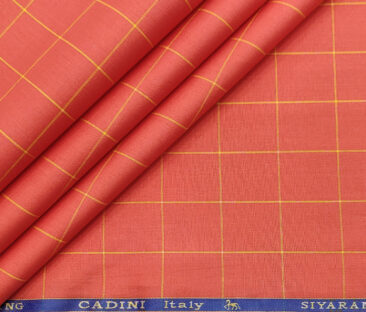 Cadini Men's Cotton Checks 2 Meter Unstitched Shirting Fabric (Fire Orange)