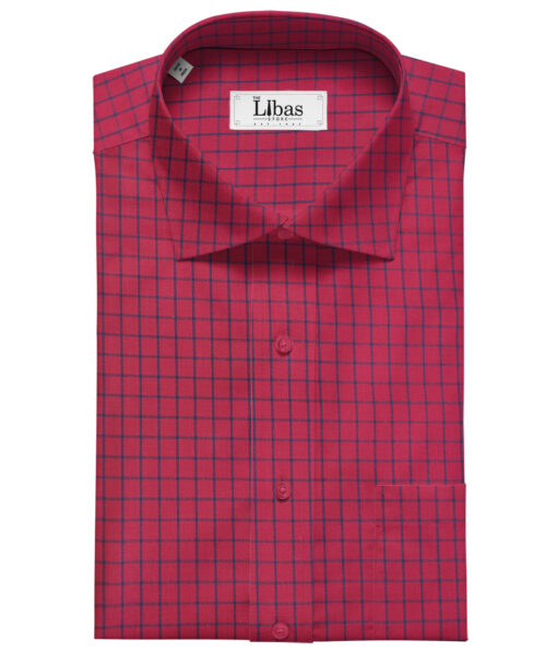 Cadini Men's Cotton Checks 2 Meter Unstitched Shirting Fabric (Hot Red)