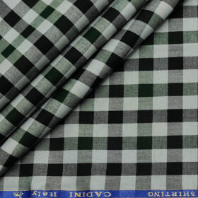 Cadini Men's Cotton Checks 2 Meter Unstitched Shirting Fabric (Light Grey)