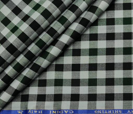 Cadini Men's Cotton Checks 2 Meter Unstitched Shirting Fabric (Light Grey)
