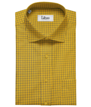 Cadini Men's Cotton Checks 2 Meter Unstitched Shirting Fabric (Medallion Yellow)