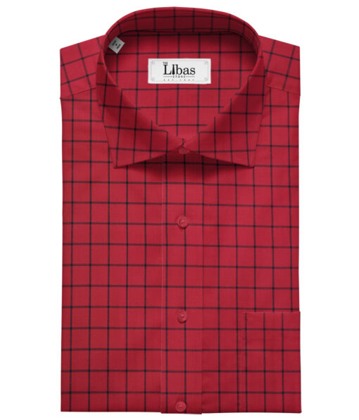 Cadini Men's Cotton Checks 2 Meter Unstitched Shirting Fabric (Red)
