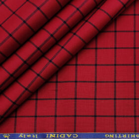 Cadini Men's Cotton Checks 2 Meter Unstitched Shirting Fabric (Red)