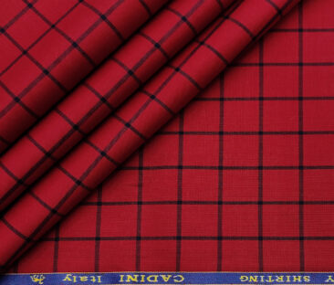 Cadini Men's Cotton Checks 2 Meter Unstitched Shirting Fabric (Red)