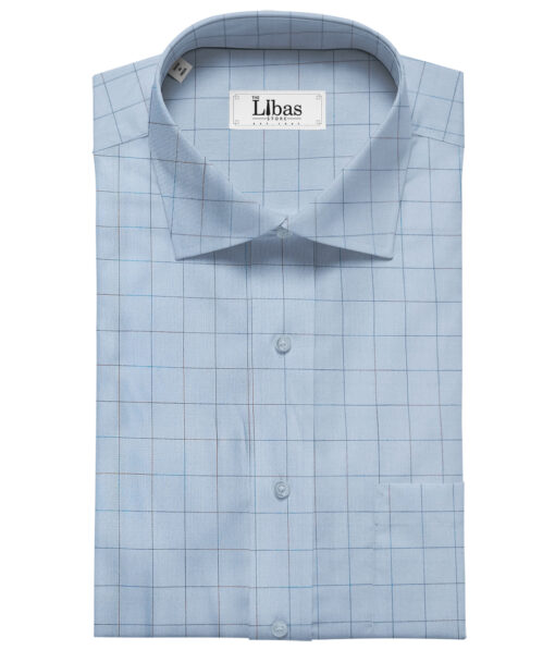 Cadini Men's Cotton Checks 2 Meter Unstitched Shirting Fabric (Sky Blue)