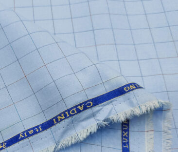 Cadini Men's Cotton Checks 2 Meter Unstitched Shirting Fabric (Sky Blue)