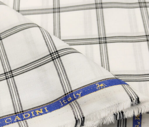 Cadini Men's Cotton Checks 2 Meter Unstitched Shirting Fabric (White & Black)