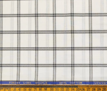 Cadini Men's Cotton Checks 2 Meter Unstitched Shirting Fabric (White & Black)
