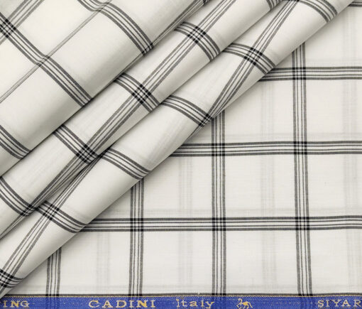 Cadini Men's Cotton Checks 2 Meter Unstitched Shirting Fabric (White & Black)