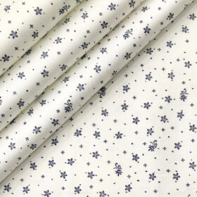 Cadini Men's Cotton Printed 2.25 Meter Unstitched Shirting Fabric (White & Blue)