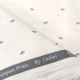 Cadini Men's Cotton Printed 2.25 Meter Unstitched Shirting Fabric (White & Royal Blue)