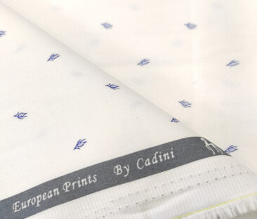 Cadini Men's Cotton Printed 2.25 Meter Unstitched Shirting Fabric (White & Royal Blue)
