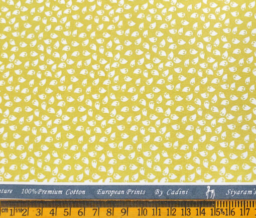Cadini Men's Cotton Printed 2.25 Meter Unstitched Shirting Fabric (Yellow)