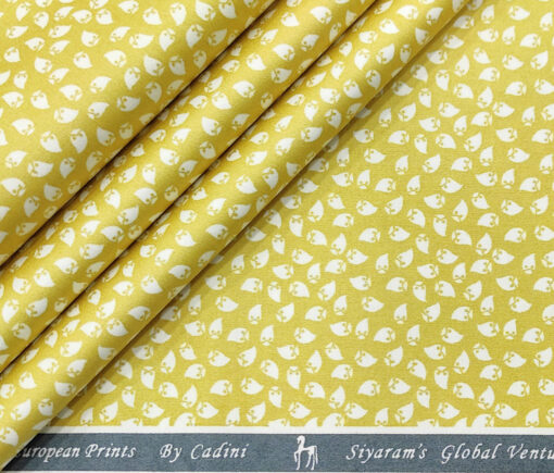 Cadini Men's Cotton Printed 2.25 Meter Unstitched Shirting Fabric (Yellow)