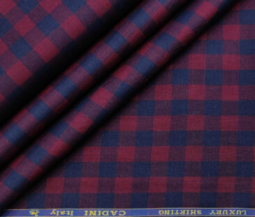 Cadini Men's Giza Cotton Checks 2 Meter Unstitched Shirting Fabric (Maroon & Blue)