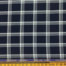 Cadini Men's Giza Cotton Checks 2 Meter Unstitched Shirting Fabric (Dark Navy)