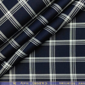 Cadini Men's Giza Cotton Checks 2 Meter Unstitched Shirting Fabric (Dark Navy)