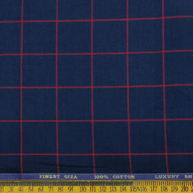 Cadini Men's Giza Cotton Checks 2 Meter Unstitched Shirting Fabric (Dark Royal Blue)